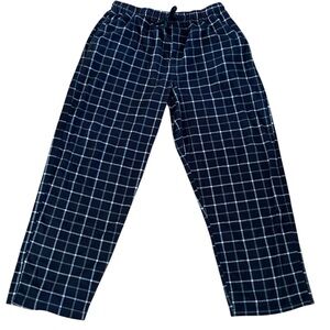 IZOD BLACK PLAID FLANNEL SLEEP PANTS Size L Black Grey White Check Pattern Print